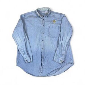 Vintage 90s Minnesota Vikings Embroidered Denim Button-Up Shirt Mens Large